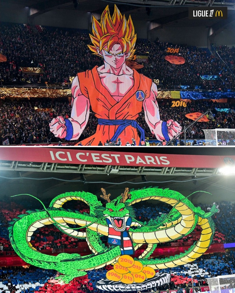 逝世一周年,法甲官推晒昔日巴黎主场龙珠TIFO:鸟山明经典永存